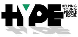 The image shows the logo of Hyde Park, featuring a green upside-down triangle above the bold, stylized text HYDE in gray with a black background.
